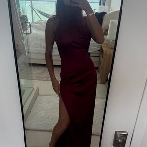 Fashion Nova Burgundy Halter Maxi Dress with Side Slit